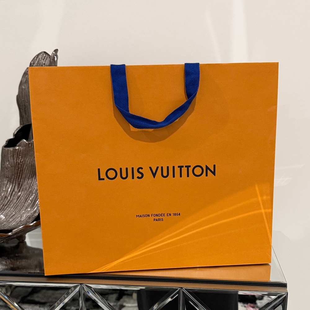 Louis Vuitton Bold Orange shopping  Bag with Blue Handles